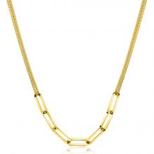 ZINZI zilveren collier extra 14K geel verguld dubbele ketting met paperclip schakels 40-45cm ZIC2262G