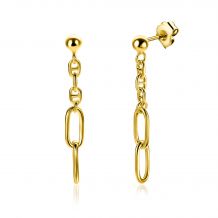 35mm ZINZI Gold Plated Sterling Silver Stud Earrings with Marine Chain and 2 Oval Chains ZIO2413G