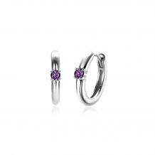 FEBRUARY Hoop Earrings 13mm Sterling Silver with Birthstone Purple Amethyst Zirconia