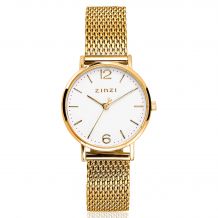 ZINZI Lady Watch White Dial Gold Colored Stainless Steel Case and Mesh Strap 28mm ZIW607M