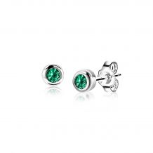 MAY Stud Earrings 4mm Sterling Silver with Birthstone Green Emerald Zirconia