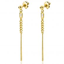 56mm ZINZI Gold Plated Sterling Silver Earrings with Curb Chain and Rectangular Setting with White Zirconia ZIO2410