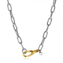 ZINZI Sterling Silver Luxury Necklace Paperclip Chain Bicolor