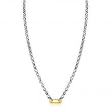 ZINZI Sterling Silver Rolo Chain Necklace 42cm with Gold Plated Oval Clasp ZIC2377