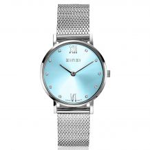 ZINZI Lady Crystal Watch 28mm Ice Blue Dial with White Crystals Stainless Steel Case and Mesh Strap ZIW645M