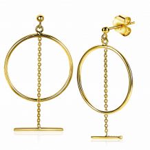 55 mm ZINZI Gold Plated Sterling Silver Earrings Open Circle with Chain and Bar ZIO2098