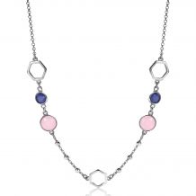 ZINZI Sterling Silver Fantasy Necklace Open Hexagons and Blue and Pink Color Stones 45cm ZIC2002