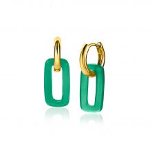 12mm ZINZI Gold Plated Sterling Silver Earrings with Open Oval Green Agate ZIO2226