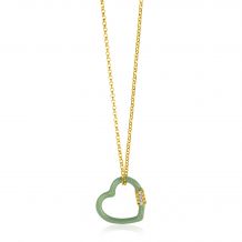 ZINZI gold plated zilveren schakelketting 45cm hart hanger zachtgroen emaille en witte zirconia's ZIC2375