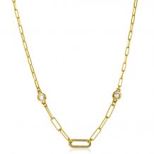 ZINZI Gold Plated Sterling Silver Necklace Paperclip Chain with White Round Zirconias 42-45cm ZIC2264G