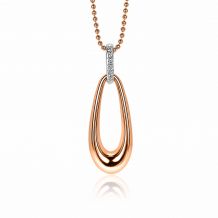 32mm ZINZI Rose Plated Sterling Silver Pendant Open Drop Shape White Zirconia ZIH2125 (excl. necklace)