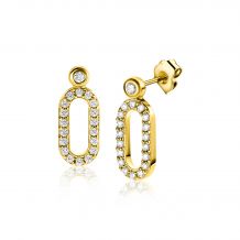 ZINZI gold plated zilveren oorstekers (13mm) met een open ovale vorm bezet met witte zirconia's ZIO2398Y