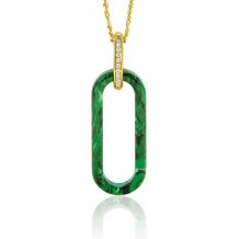 38mm ZINZI Oval Pendant Green Malachite and Luxurious Gold Plated Bail White Zirconias ZIH2456G (excl. necklace)