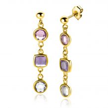 40mm ZINZI Gold Plated Sterling Silver Earrings Round Square Purple and White Grey ZIO2525G