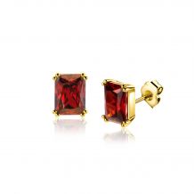 9mm ZINZI Gold Plated Sterling Silver Stud Earrings Prong Setting with Red Garnet Color Stone ZIO2392R