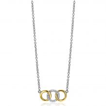 ZINZI Sterling Silver Necklace 45cm 14K Yellow Gold Plated Whiteh 3 Open Circles