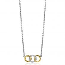 ZINZI Gold Plated Sterling Silver Necklace with 3 Connected Open Circles White Zirconias 45cm ZIC2045G