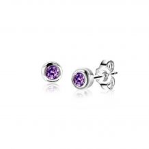 FEBRUARY Stud Earrings 4mm Sterling Silver with Birthstone Purple Smethyst Zirconia