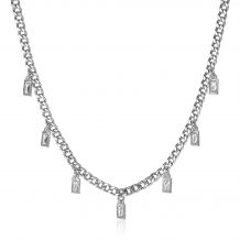 ZINZI Sterling Silver Curb Chain Necklace Baguette Zirconia