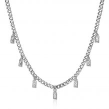 ZINZI Sterling Silver Curb Chain Necklace Baguette White Zirconias 40-45cm ZIC2104