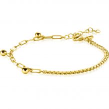 ZINZI Gold Plated Sterling Silver Chain Bracelet Curb and Paperclip Chain with 3 Beads 16,5-19cm ZIA2521G