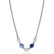ZINZI Sterling Silver Marine Chain Necklace with 2 Oval Settings with Blue and Light Blue Color Stones 42-45cm ZIC-BF90