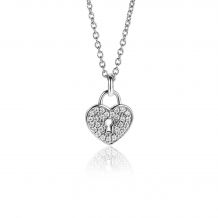 15mm ZINZI Sterling Silver Heart Pendant with Trendy Lock and White Zirconias ZIH2400 (excl. necklace)