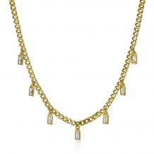 ZINZI Gold Plated Sterling Silver Curb Chain Necklace Baguette White Zirconias 40-45cm ZIC2104Y