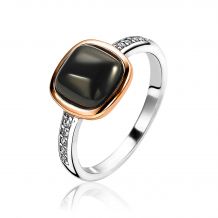 ZINZI Rose Gold Plated Sterling Silver Ring Square Black White ZIR1716