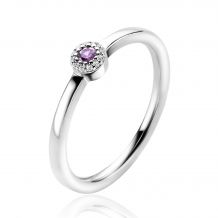 ZINZI Sterling Silver Ring Round Setting with Purple Color Stone and White Zirconias 4,5mm width ZIR2561