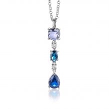 ZINZI zilveren hanger (35mm) met blauwe kleurstenen. In vierkant, ovaal en peervorm. ZIH2397 (exclusief ketting geprijsd)