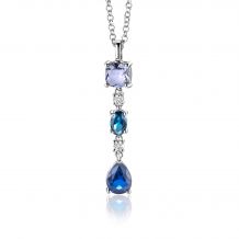 35mm ZINZI Sterling Silver Pendant Square, Oval and Drop Blue Color Stones with Small White Zirconias ZIH2397 (excl. necklace)