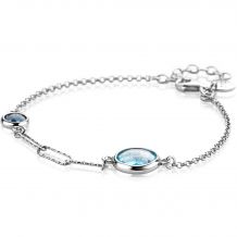 ZINZI Sterling Silver Bracelet with 2 Round Settings with Light Blue and Indigo Blue Color Stones and 3 Trendy Paperclip Chains 16-19cm ZIA2418