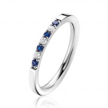 ZINZI Sterling Silver Stackable Ring 2mm width Dark Blue Color Stones and White Zirconias ZIR2559