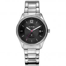 Zinzi horloge zwarte wijzerplaat stalen band zilverkleurig wit ZIW304