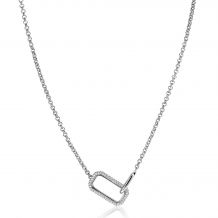 ZINZI zilveren ketting met twee verbonden schakels: een rechthoekige bezet met witte zirconia's en een gladde ovale schakel 40-45cm ZIC2551