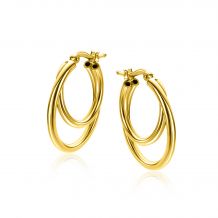 23mm ZINZI Gold Plated Sterling Silver Hoop Earrings Multi-look Double Tube ZIO2483G