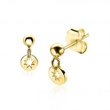 ZINZI Gold Plated Sterling Silver Stud Earrings Small Dangling Coin with Star ZIO1623G