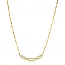 ZINZI gold plated zilveren ketting 45cm met drie ovale schakels, bezet met witte zirconia's ZIC2398Y