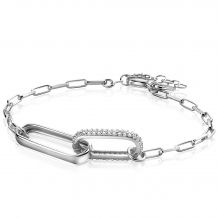 ZINZI Sterling Silver Chain Bracelet with 2 Large Oval Chains Set with White Zirconia ZIA2371