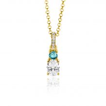 19mm ZINZI Gold Plated Sterling Silver Pendant 2 Prong Settings Blue and White Zirconia with Luxurious Bail ZIH2438 (excl. necklace)