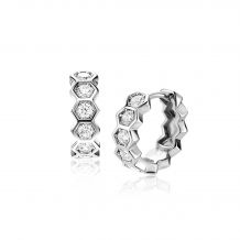 15mm ZINZI Sterling Silver Hoop Earrings with Hexagons and White Zirconias ZIO2543