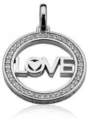 ZINZI zilveren hanger met LOVE in rand 25mm wit LOVEH08