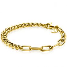 ZINZI gold plated zilveren multi-schakelarmband met gourmet en paperclip schakels 6,7mm breed ZIA2285G