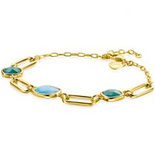 ZINZI Gold Plated Sterling Silver Bracelet Paperclip Chain and Square Green Turquoise Colored Stones ZIA2332