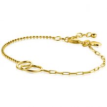 ZINZI Gold Plated Sterling Silver Bracelet with Paperclip and Bead Chain Connected by 2 Open Circles 17-20cm ZIA2342G