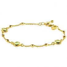 ZINZI Gold Plated Sterling Silver Bracelet with Beads and Round Green Swarovski Crystals 17-20cm ZIA2348