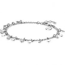 ZINZI Sterling Silver Curb Chain Bracelet with Dangling Coins and White Zirconias 17-20 cm ZIA2349