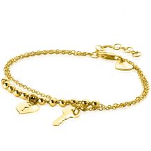 ZINZI gold plated zilveren multi-look armband met bolletjes schakel, glanzende sleutel en hart als bedels ZIA2358