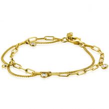 ZINZI Gold Plated Sterling Silver Multi-look Bracelet Curb and Paperclip Chains and Set with 4 Round Zirconias ZIA2362Y